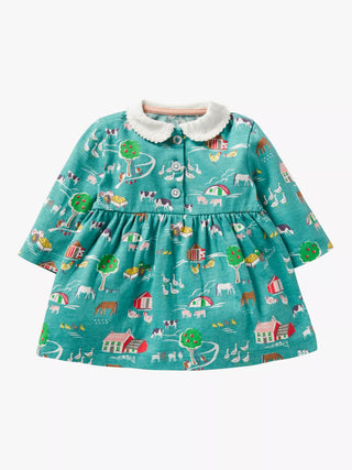 Baby Boden Farmyard Collared Jersey Dress in Green
