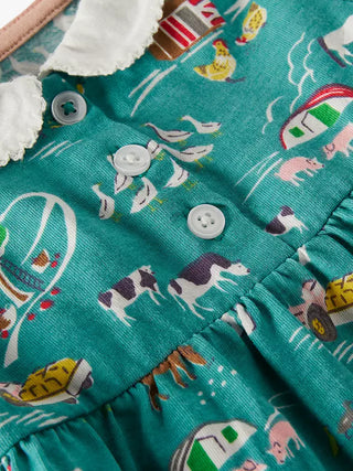 Baby Boden Farmyard Collared Jersey Dress in Green