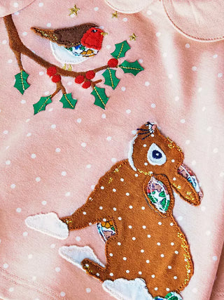 Baby Boden Spot Rabbit & Robin Top in Soft Pink