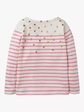Mini Boden Girl's Long Sleeve Everyday Breton Top in Ivory/Lilac Gold Spot