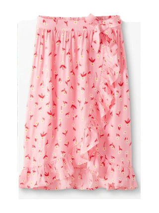 Girl's Faux Wrap Ruffle Skirt in Happy Pink