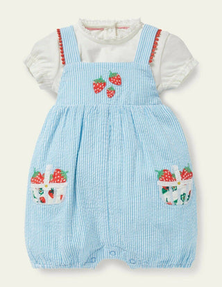 Baby Boden Fruit Romper in Surfboard Blue Ticking