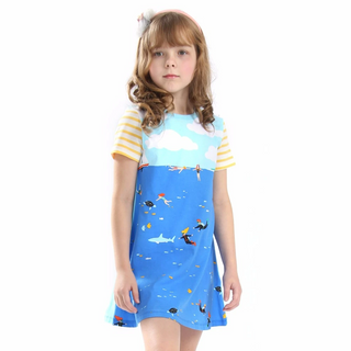 Mini Boden Girl's Sea Cloud Printed Tunic Top in Blue