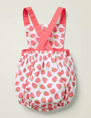 Baby Boden Printed Woven Romper in Strawberry Print