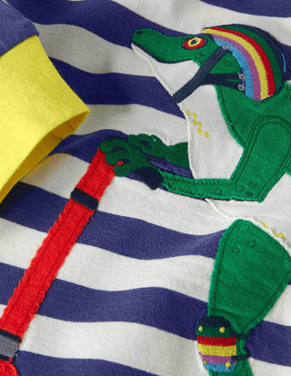 Mini Boden Boy's Stripe Animal Applique T-shirt in College Navy/Ivory Frog