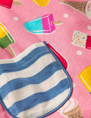 Mini Boden Girl's Short-sleeved Printed Tunic in Pink Lemonade Ice Cream Spot