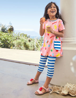 Mini Boden Girl's Short-sleeved Printed Tunic in Pink Lemonade Ice Cream Spot
