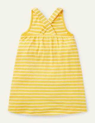 Mini Boden Girl's Applique Jersey Dress in Daffodil Ivory Animals (Slightly defect)