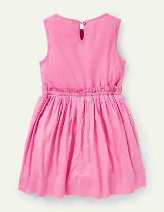 Mini Boden Girl's Safari Applique Dress in Plum Blossom Pink Elephant