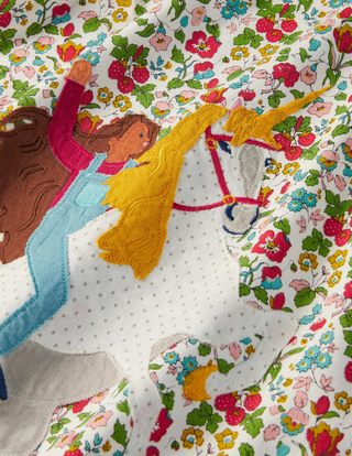 Mini Boden Girl's Big Appliqué Jersey Dress in Ivory Autumn Berry Unicorn
