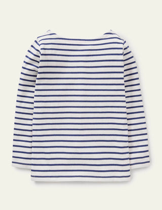Mini Boden Girl's Everyday Breton in Ivory/Navy Rainbow Flowers