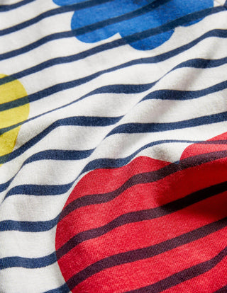 Mini Boden Girl's Everyday Breton in Ivory/Navy Rainbow Flowers