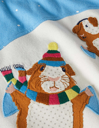 Mini Boden Girl's Front & Back T-shirt in Surfboard Blue Guinea Pigs