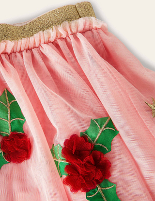 Mini Boden Girl's Applique Tulle Skirt in Boto Pink Holly