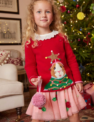 Mini Boden Girl's Applique Tulle Skirt in Boto Pink Holly