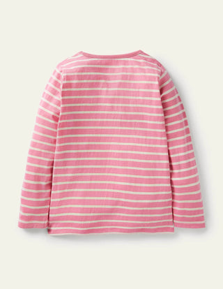 Mini Boden Girl's 3D Applique Breton Top in Petal Pink/ Ivory Festive