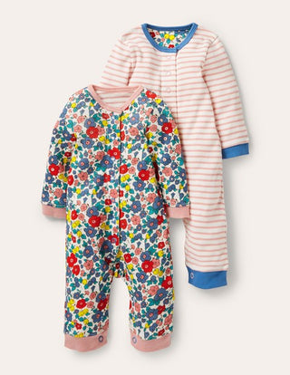 Baby Boden Twin Pack Rompers in Multi Sky Apple Blossom