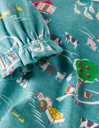 Baby Boden Printed Collared Top in Brook Blue Farmyard