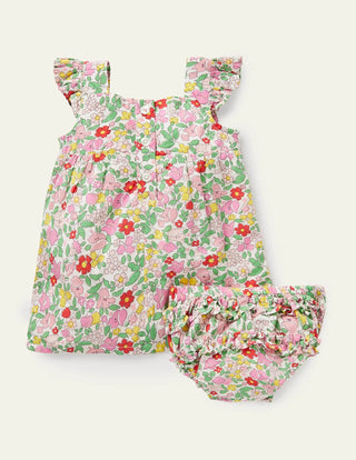 Baby Boden Flutter Sleeve Floral Smocked Dress in Pink Lemonade Ditsy Floral