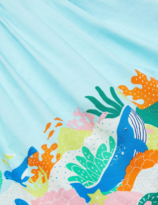 Baby Boden Woven Coral Scene Dress in Georgian Blue Coral Reef