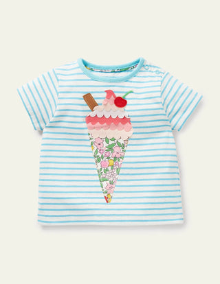 Baby Boden Holiday Applique T-shirt in Ivory/Aqua Blue Ice-Cream