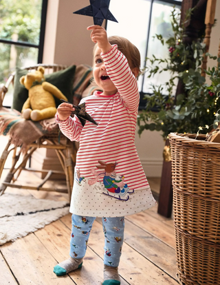 Baby Boden Big Applique Dress in Sky Blue Snow Bunnies