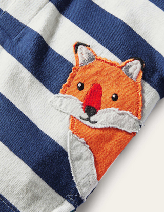 Mini Boden Boy's Peeking-in Fox Rugby T-Shirt Ivory/Starboard Blue Foxes