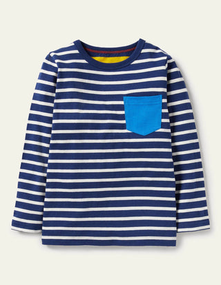 Mini Boden Boy's Long Sleeve Breton T-shirt in Starboard Blue/Ivory