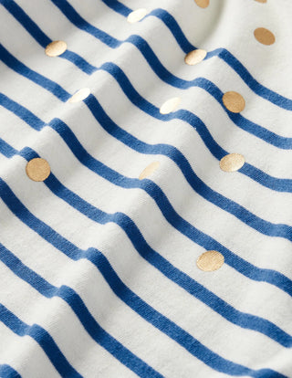 Mini Boden Girl's Everyday Breton in Ivory/Bright Blue Gold Spot