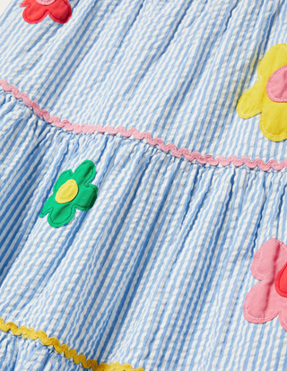 Mini Boden Girl's Midi Skirt in Surfboard Blue/Ivory Ticking