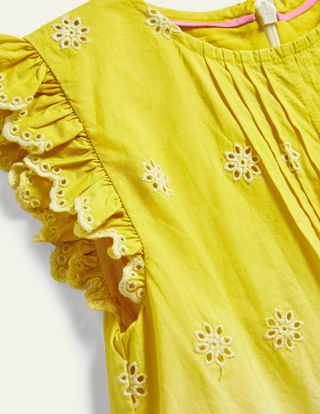 Mini Boden Girl's Broderie Dress Daffodil in Yellow/Pink Ombre