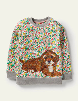 Mini Boden Superstitch Sweatshirt in Multi Spring Floral Puppies
