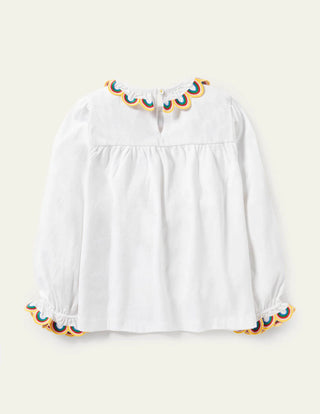 Mini Boden Girl's Rainbow Scallop Top in White