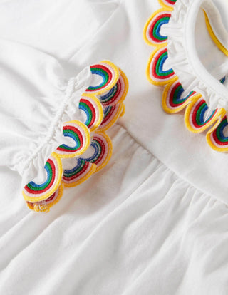 Mini Boden Girl's Rainbow Scallop Top in White