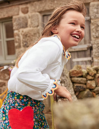 Mini Boden Girl's Rainbow Scallop Top in White