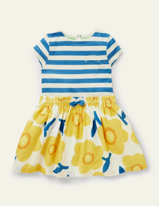 Mini Boden Girl's Short-sleeve Hotchpotch Dress in Sweetcorn Yellow Daffodil