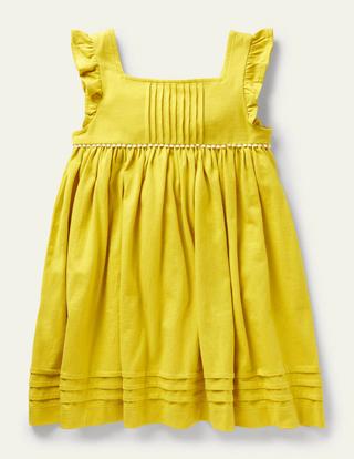 Mini Boden Girl's Frill Sleeve Jersey Dress in Daffodil Yellow