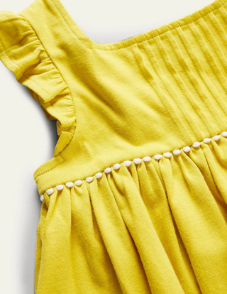 Mini Boden Girl's Frill Sleeve Jersey Dress in Daffodil Yellow
