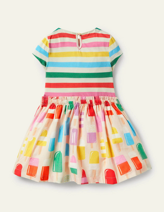 Mini Boden Girl's Breton Hotchpotch Dress in Provence Dusty Pink Lollies