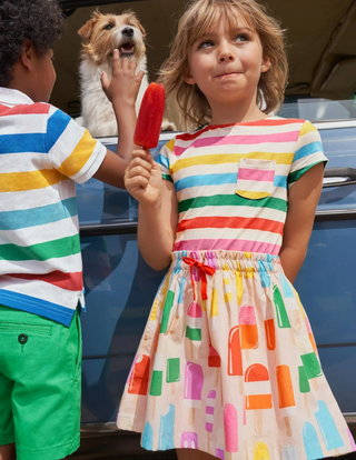 Mini Boden Girl's Breton Hotchpotch Dress in Provence Dusty Pink Lollies