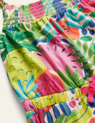 Mini Boden Girl's Wide Leg Adjustable Jersey Jumpsuit in Multi Tropical Fruit