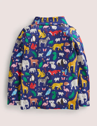 Mini Boden Girl's Roll Neck Supersoft T-shirt in ]Starboard Blue Global Animals