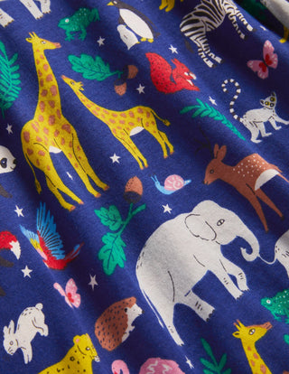 Mini Boden Girl's Roll Neck Supersoft T-shirt in ]Starboard Blue Global Animals