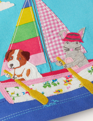 Baby Boden Big Applique T-shirt in Aqua Boat