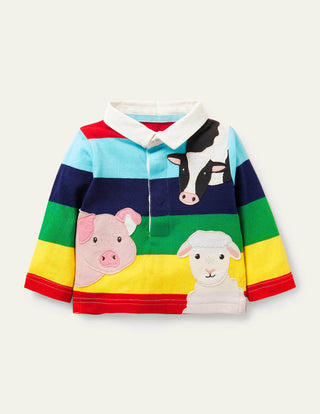 Baby Boden Applique Rugby T-shirt in Multi Rainbow