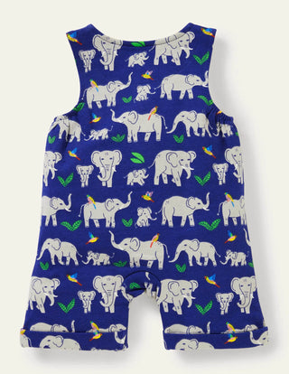Baby Boden Short Leg Jersey Romper in Starboard Elephants