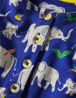 Baby Boden Short Leg Jersey Romper in Starboard Elephants
