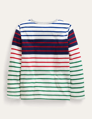 Mini Boden Boy's Fun Breton T-shirt in Ivory/Cabana Blue