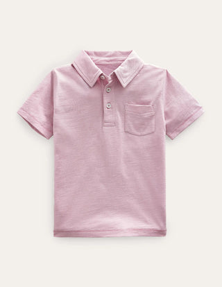 Mini Boden Boy's Slub Jersey Polo Shirt in Pink