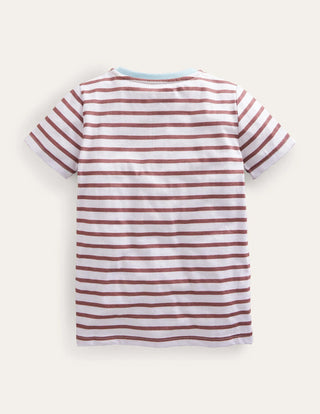Mini Boden Girl's Reverse Applique T-shirt in Red/Ivory Stars